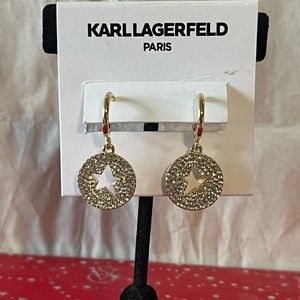 NWT KARL LAGERFELD gold pave earrings